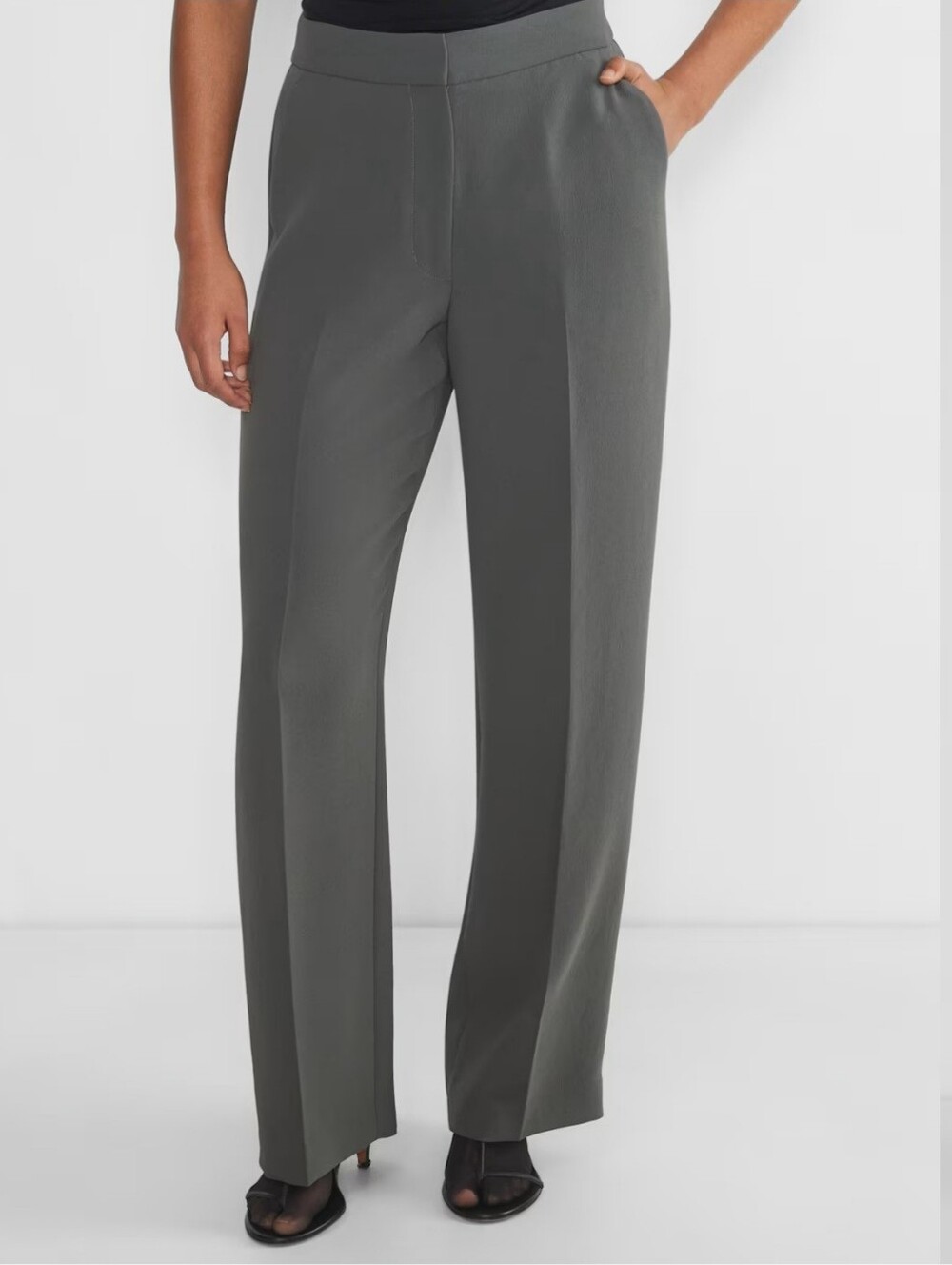 Women's Olive Green Crepette Wide-Leg Dress Pants Size L